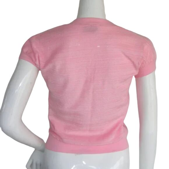 Elaine Reynolds Top, VINTAGE M/S, Pink Textured Terry, Short sleeve, V-neck - Picture 5 of 12